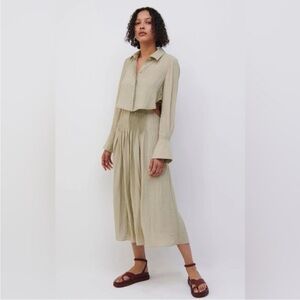 Jonathan Simkhai Jarvis Cut Out Beige Long-Sleeve Midi Dress